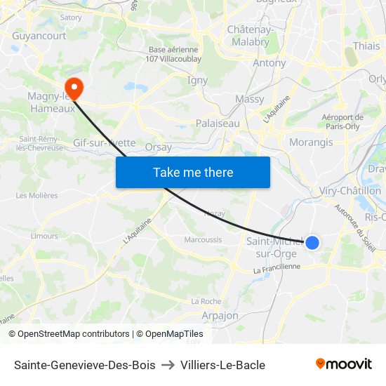 Sainte-Genevieve-Des-Bois to Villiers-Le-Bacle map