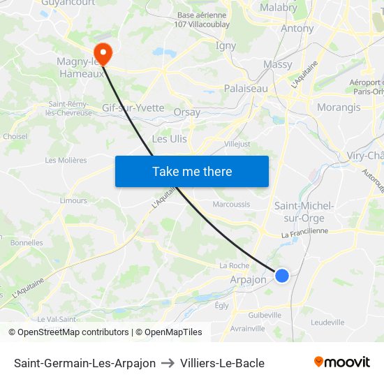 Saint-Germain-Les-Arpajon to Villiers-Le-Bacle map