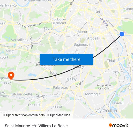 Saint-Maurice to Villiers-Le-Bacle map