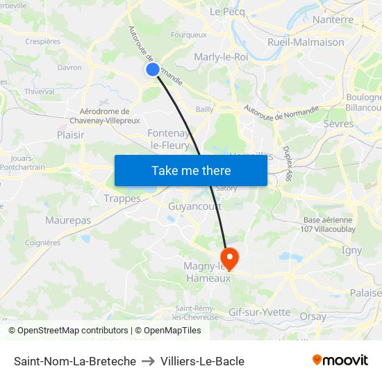 Saint-Nom-La-Breteche to Villiers-Le-Bacle map