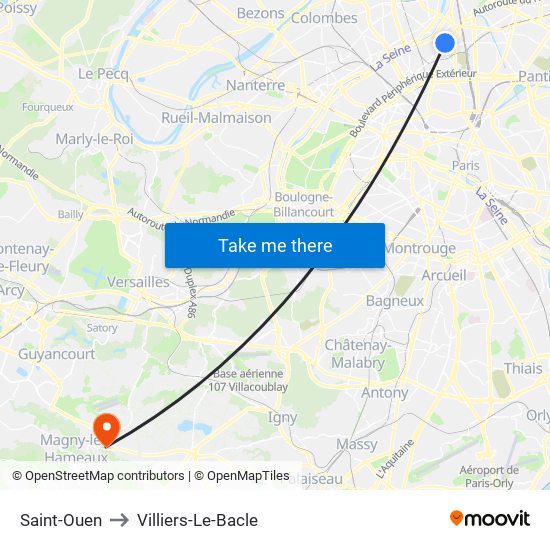 Saint-Ouen to Villiers-Le-Bacle map