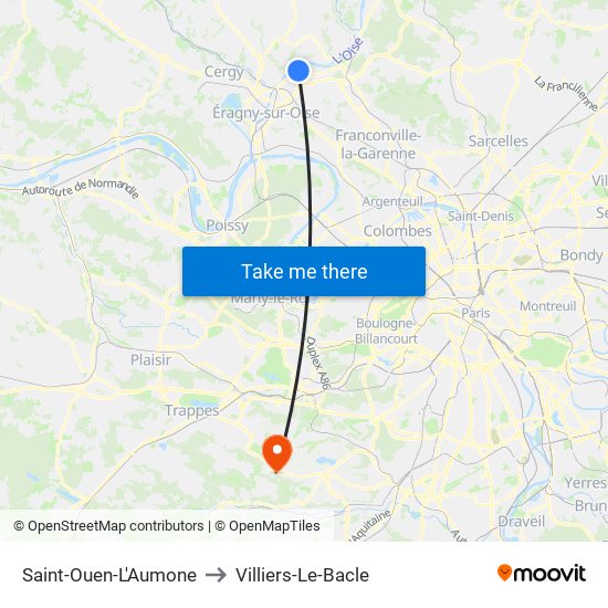 Saint-Ouen-L'Aumone to Villiers-Le-Bacle map