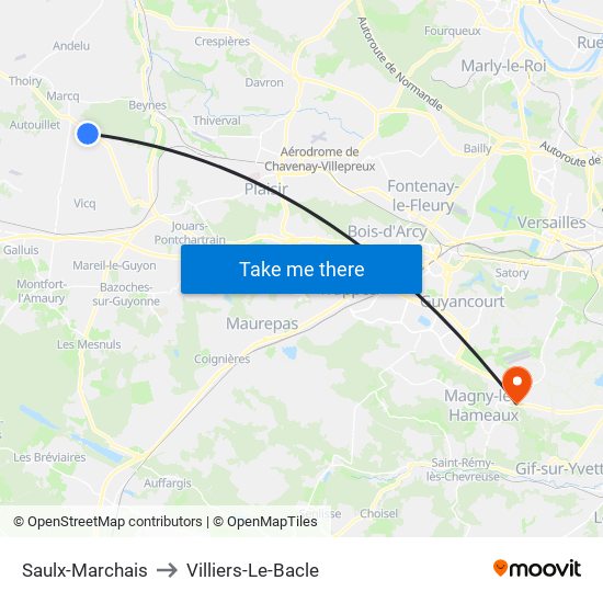 Saulx-Marchais to Villiers-Le-Bacle map