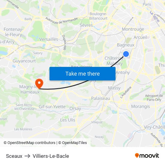 Sceaux to Villiers-Le-Bacle map