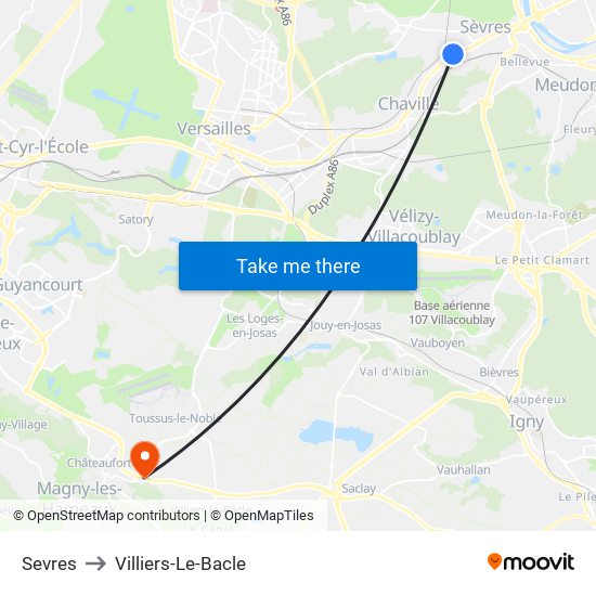 Sevres to Villiers-Le-Bacle map