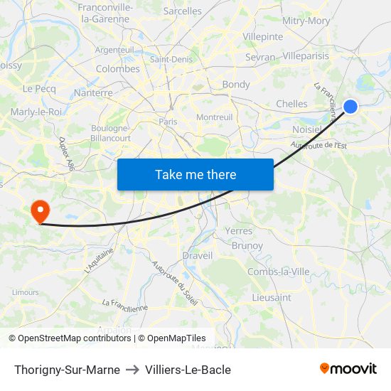 Thorigny-Sur-Marne to Villiers-Le-Bacle map