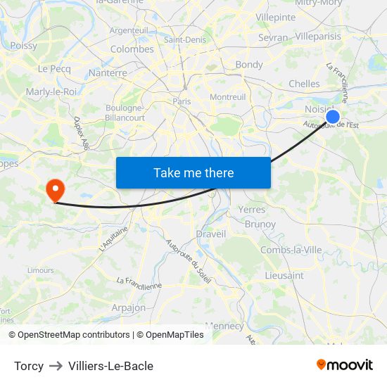 Torcy to Villiers-Le-Bacle map