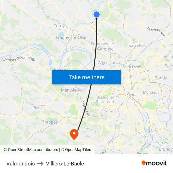 Valmondois to Villiers-Le-Bacle map