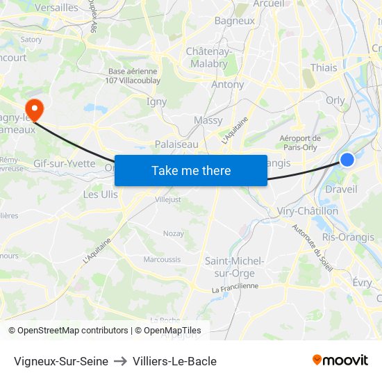 Vigneux-Sur-Seine to Villiers-Le-Bacle map