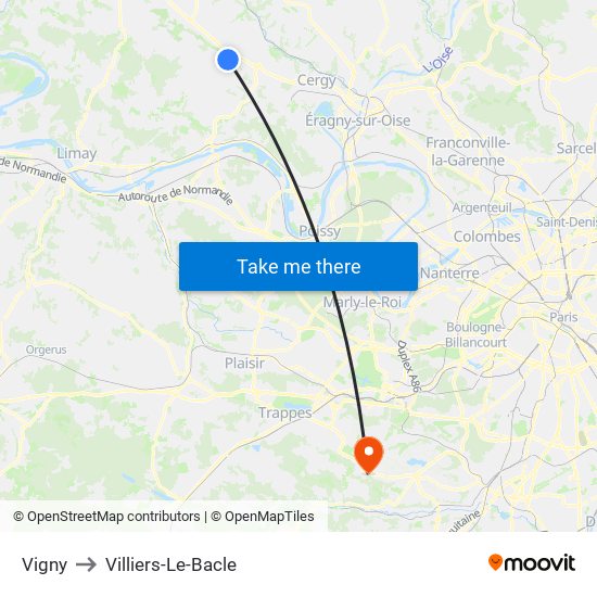 Vigny to Villiers-Le-Bacle map