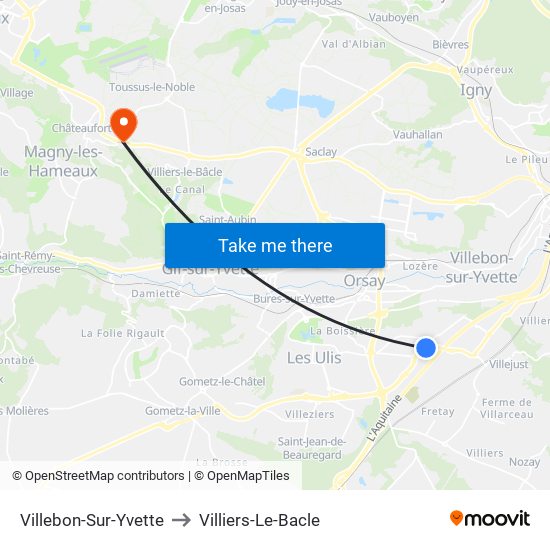 Villebon-Sur-Yvette to Villiers-Le-Bacle map