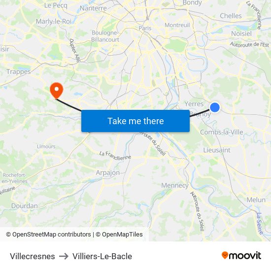 Villecresnes to Villiers-Le-Bacle map