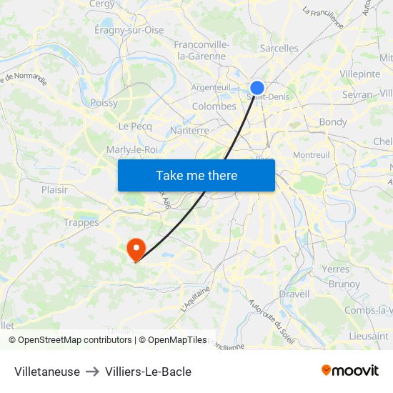 Villetaneuse to Villiers-Le-Bacle map