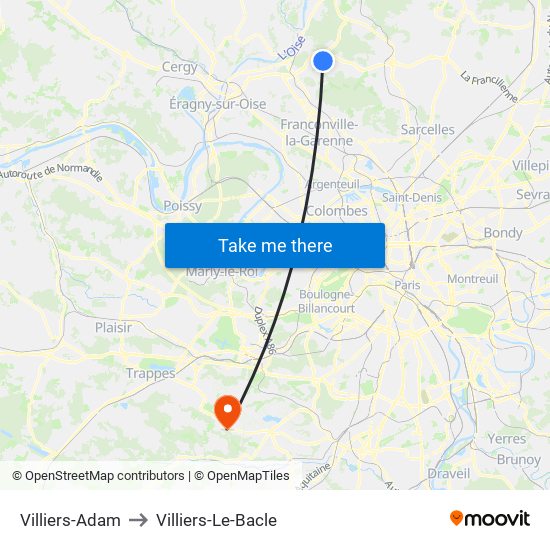 Villiers-Adam to Villiers-Le-Bacle map