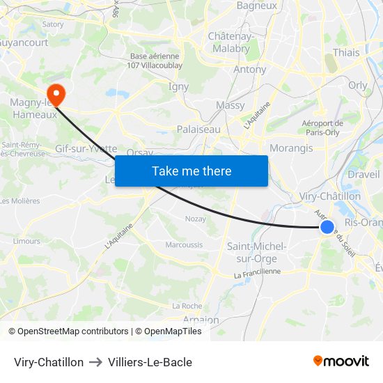 Viry-Chatillon to Villiers-Le-Bacle map