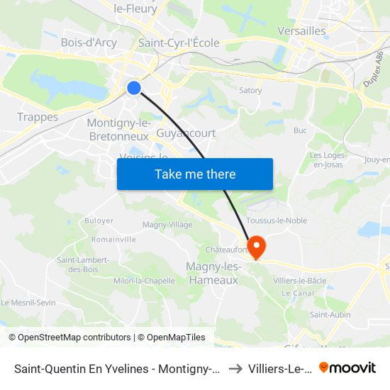 Saint-Quentin En Yvelines - Montigny-Le-Bretonneux to Villiers-Le-Bacle map