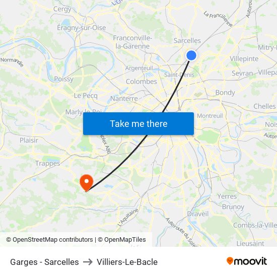 Garges - Sarcelles to Villiers-Le-Bacle map