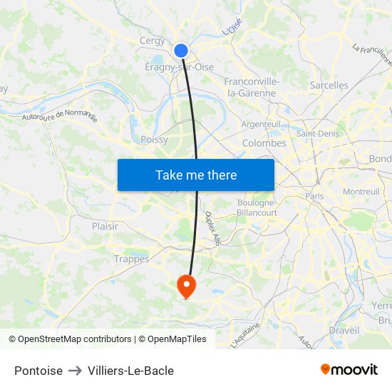 Pontoise to Villiers-Le-Bacle map