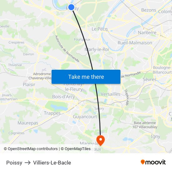 Poissy to Villiers-Le-Bacle map