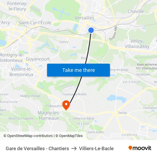 Gare de Versailles - Chantiers to Villiers-Le-Bacle map