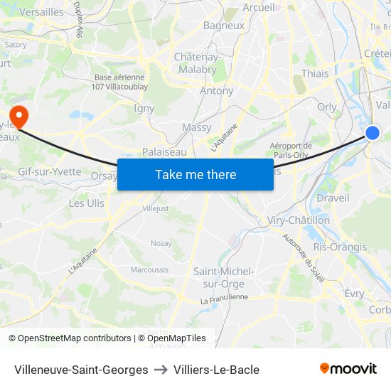 Villeneuve-Saint-Georges to Villiers-Le-Bacle map