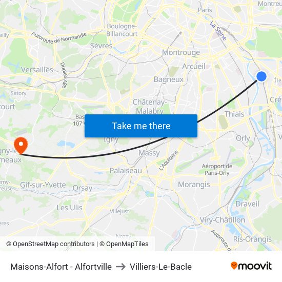 Maisons-Alfort - Alfortville to Villiers-Le-Bacle map