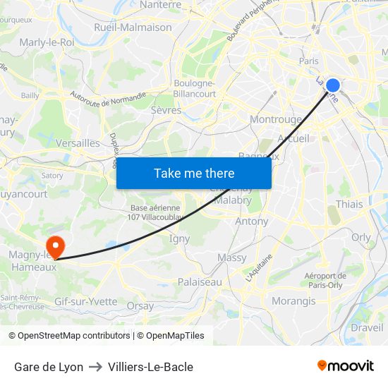 Gare de Lyon to Villiers-Le-Bacle map