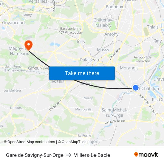 Gare de Savigny-Sur-Orge to Villiers-Le-Bacle map