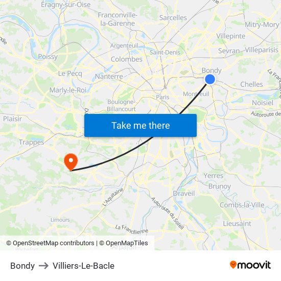 Bondy to Villiers-Le-Bacle map