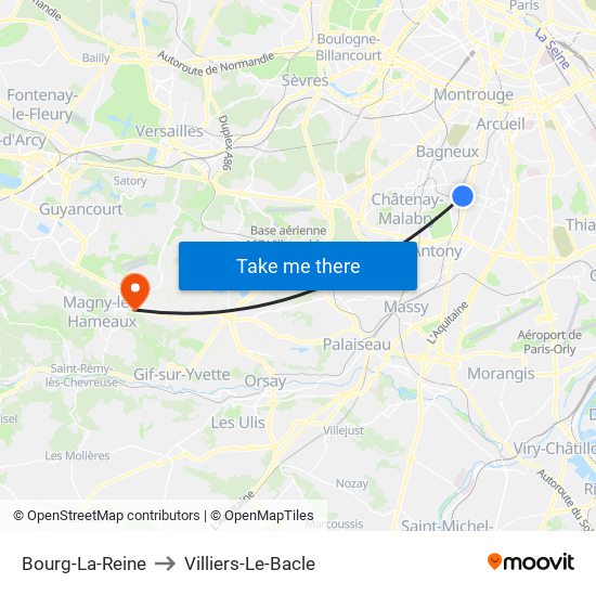 Bourg-La-Reine to Villiers-Le-Bacle map