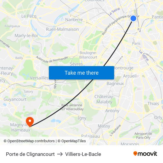 Porte de Clignancourt to Villiers-Le-Bacle map