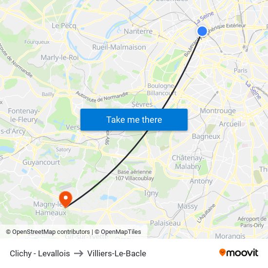 Clichy - Levallois to Villiers-Le-Bacle map