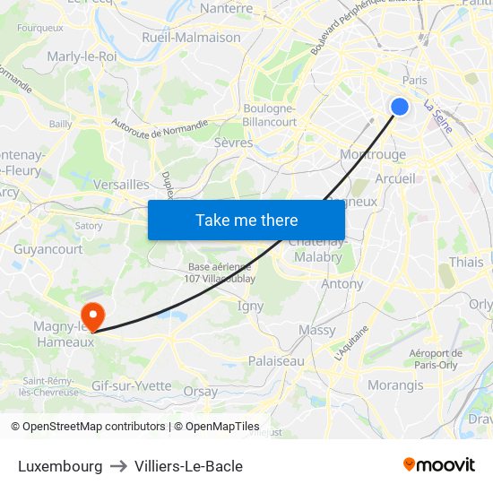 Luxembourg to Villiers-Le-Bacle map