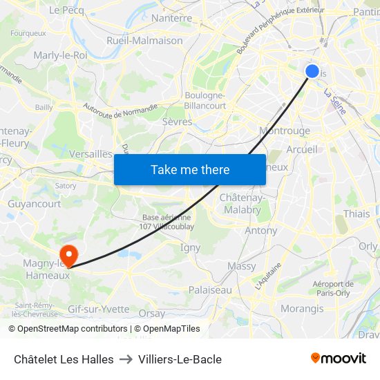 Châtelet Les Halles to Villiers-Le-Bacle map