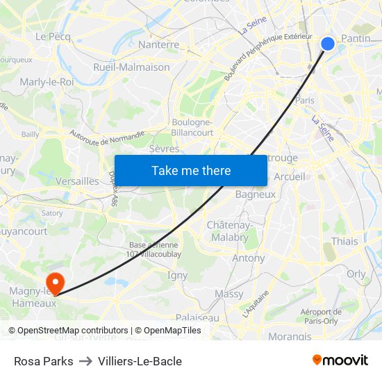 Rosa Parks to Villiers-Le-Bacle map