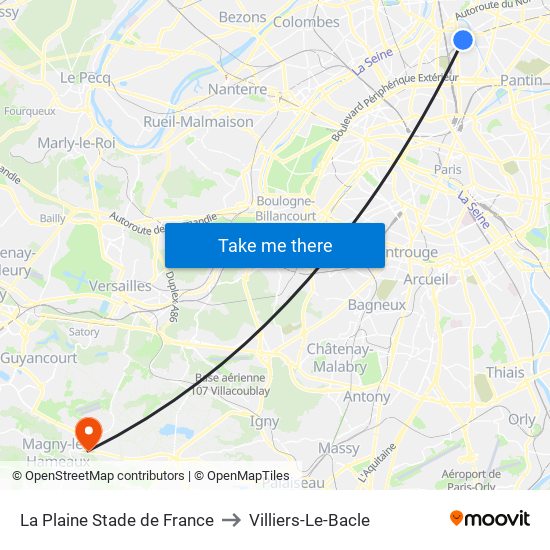 La Plaine Stade de France to Villiers-Le-Bacle map