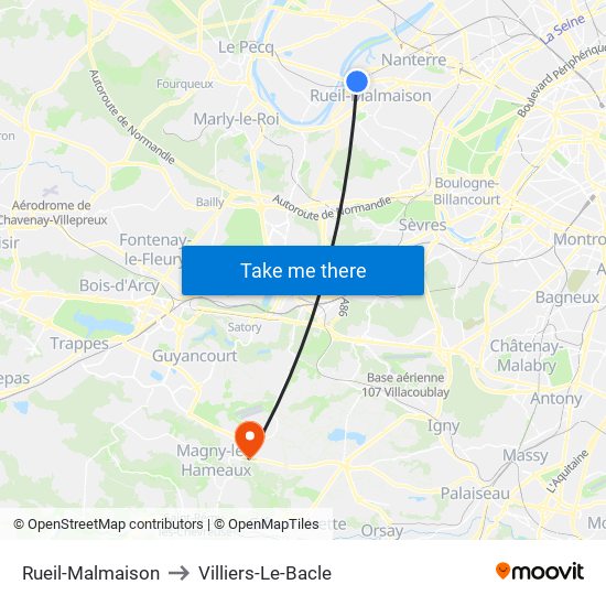 Rueil-Malmaison to Villiers-Le-Bacle map