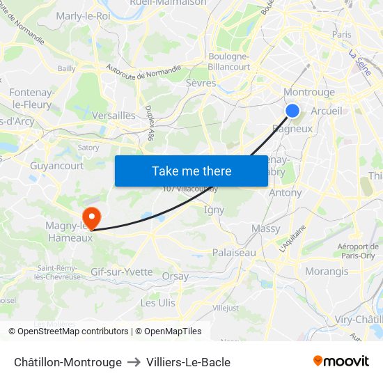 Châtillon-Montrouge to Villiers-Le-Bacle map