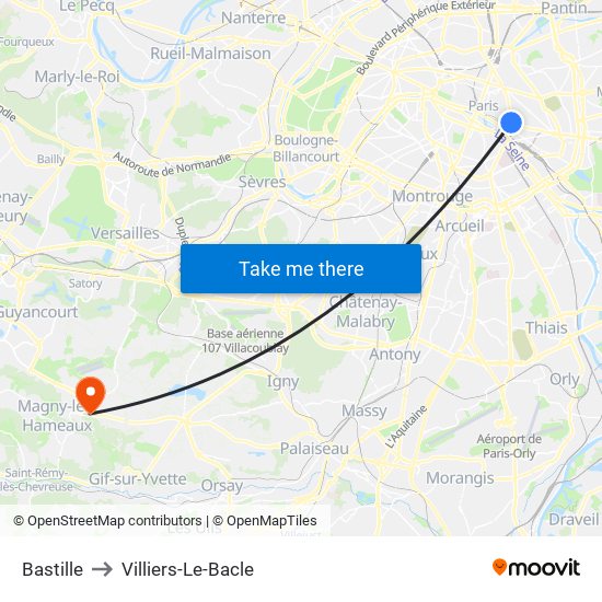 Bastille to Villiers-Le-Bacle map