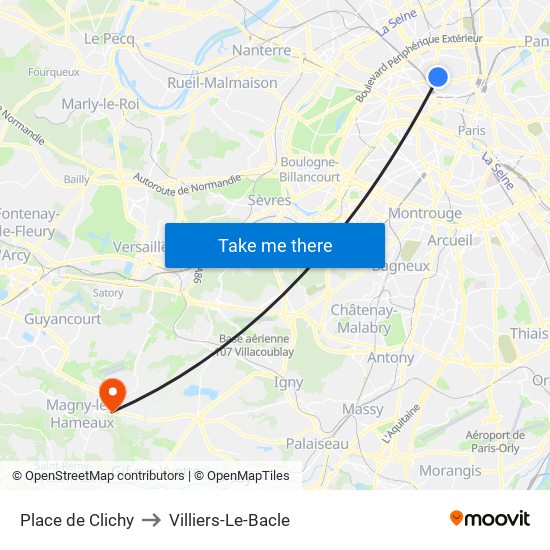 Place de Clichy to Villiers-Le-Bacle map