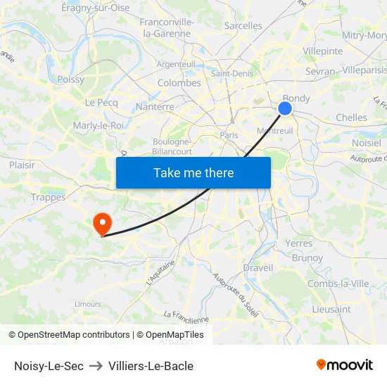 Noisy-Le-Sec to Villiers-Le-Bacle map