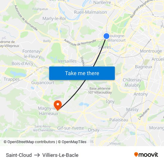 Saint-Cloud to Villiers-Le-Bacle map