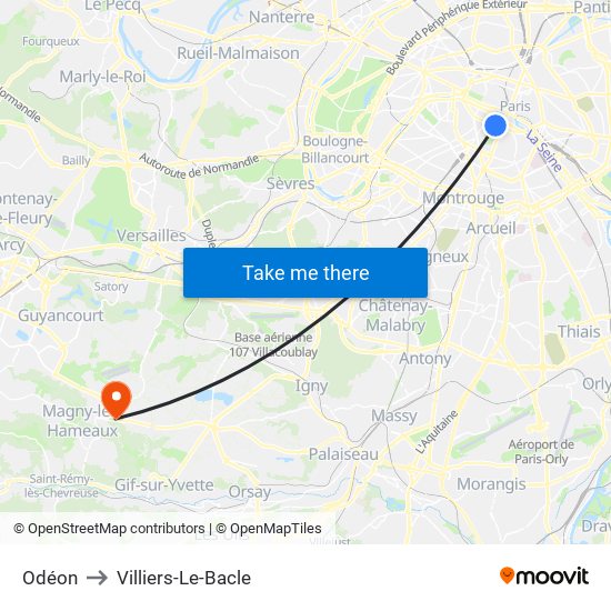 Odéon to Villiers-Le-Bacle map