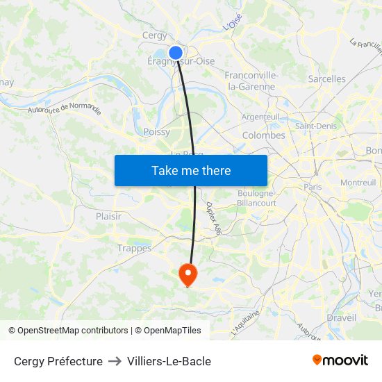 Cergy Préfecture to Villiers-Le-Bacle map