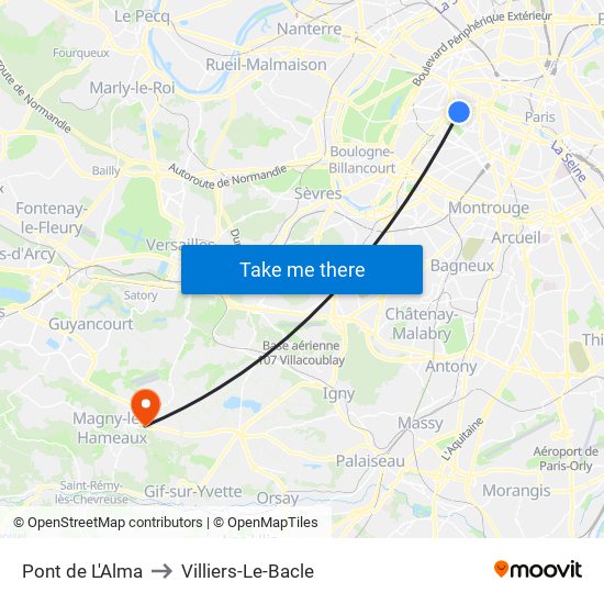 Pont de L'Alma to Villiers-Le-Bacle map