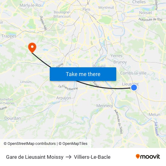 Gare de Lieusaint Moissy to Villiers-Le-Bacle map