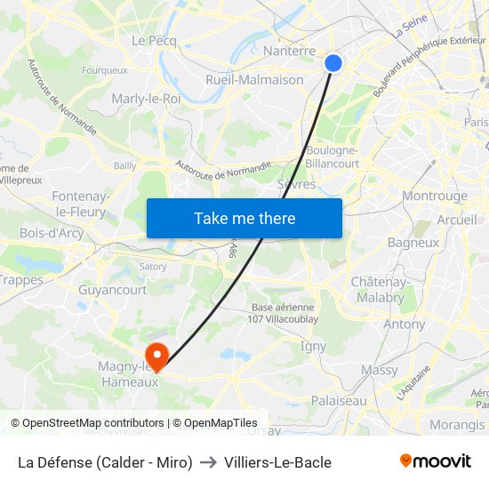 La Défense (Calder - Miro) to Villiers-Le-Bacle map