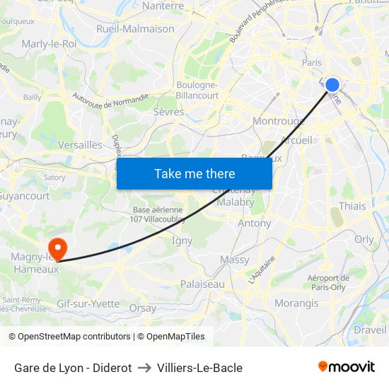 Gare de Lyon - Diderot to Villiers-Le-Bacle map