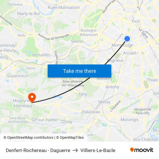 Denfert-Rochereau - Daguerre to Villiers-Le-Bacle map