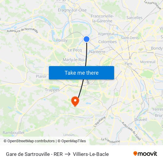 Gare de Sartrouville - RER to Villiers-Le-Bacle map
